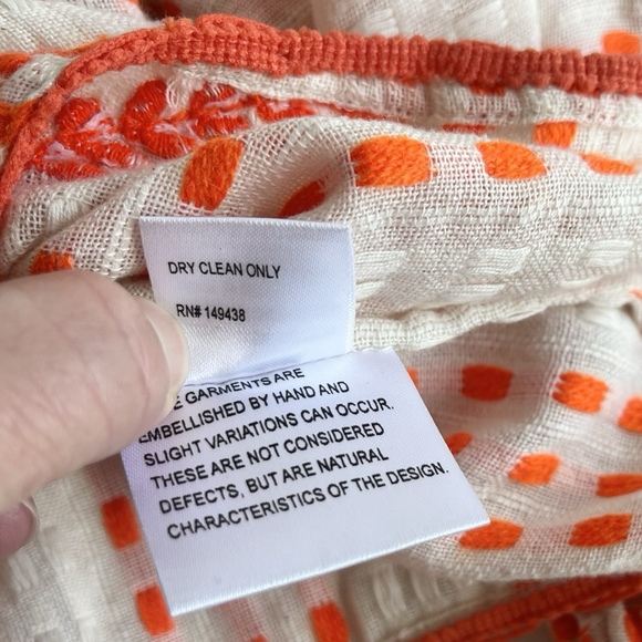 Tessora White and Orange 100% Cotton Embroidered Boho Blouse with Tassels - Picture 7 of 8